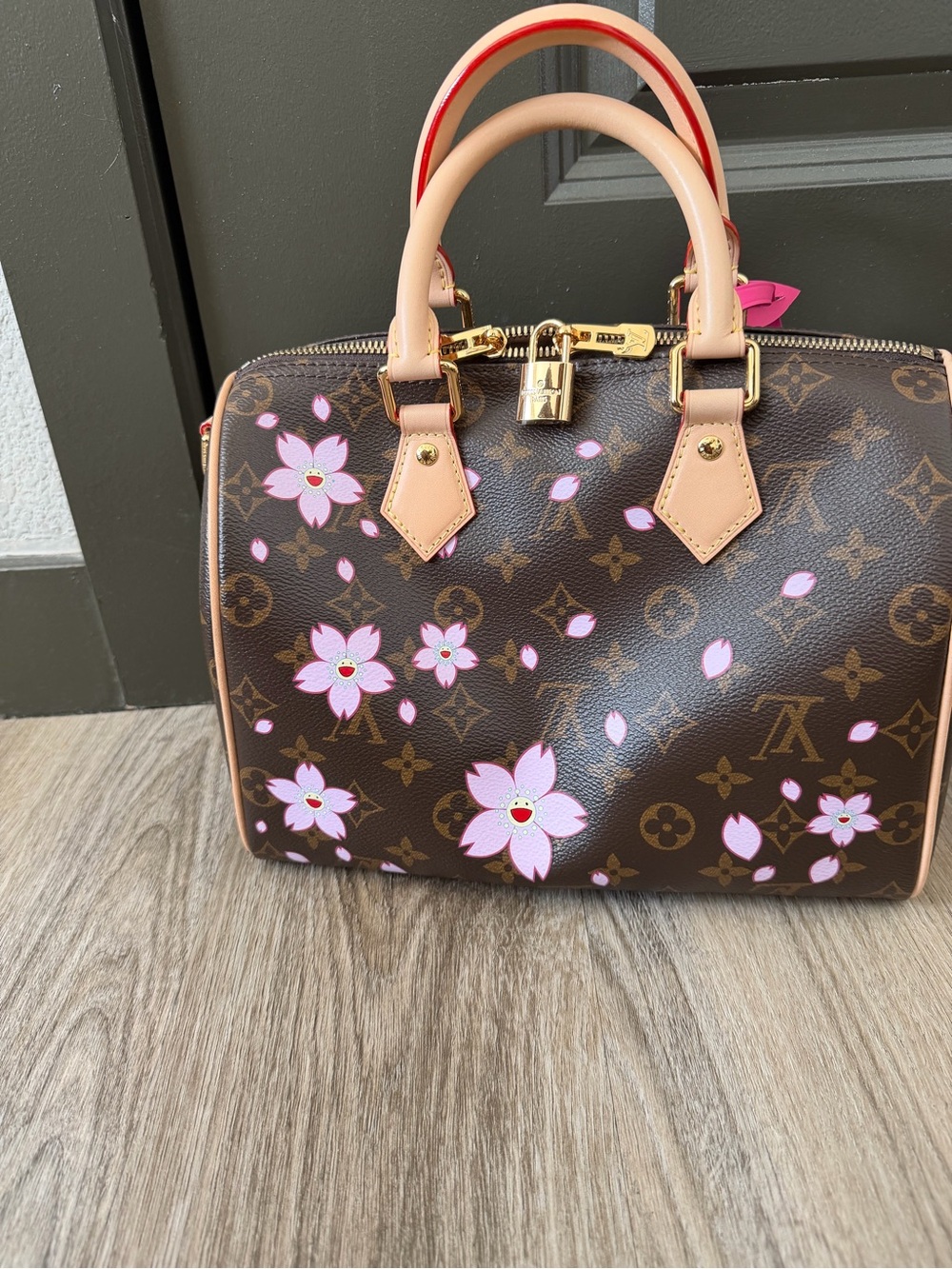 Brown Monogram Cherry Blossom Mini Bag with Pink Accents - Picture 3 of 9